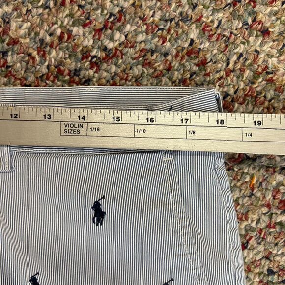 Polo Ralph Lauren Blue Pinstripe Embroidered Pony Flat Front Chino Shorts Sz 36 - Picture 10 of 13